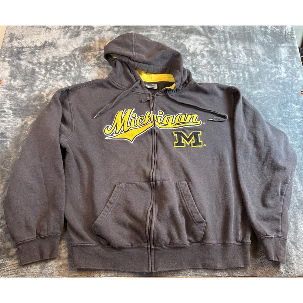 Vintage Michigan Wolverines Hoodie Mens Large Embroidered Stadium Athletics Gray